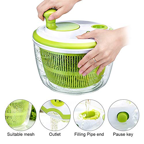 AnGeer Salad Spinner Large Multifunction 4.5 Quart Design BPA Free，Manual Good Grips Crank Handle & Locking Fruits and Vegetables Dryer Dry Off & Drain Lettuce Quick Spinner - Thumbnail 4