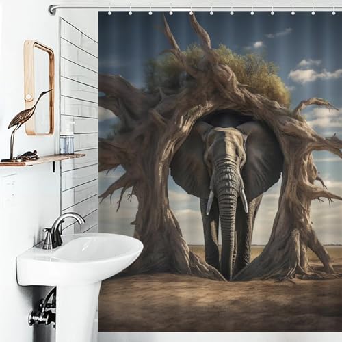 Rideau de douche imperméable et séchage rapide ElephFourmi avec 12 crochets
