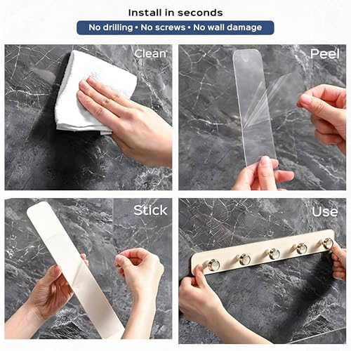 Image of HomeStrap 5 Hook Rack Self Adhesive Wall Hooks Without Drilling | Multipurpose Stick-On Hook Rack with No Screw Installation & No Wall Marks for Bathroom, Kitchen, Bedroom & Entryway Organization