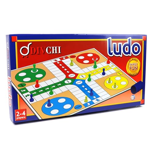 DIVCHI Game - Traditional Ludo Board Game Set for Kids & Adults Indoor Fun - 1 x Folding Board 16 x Counters 1 x Dice 1 x Shaker - Indoor Games