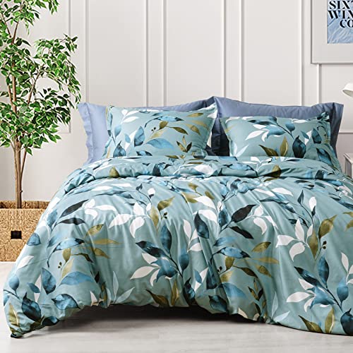Phf Washed Soft Duvet Cover Set California King, 3Pcs Stylish Botanical Comforter Cover Set, Ultra Soft Comfy Durable Chic Duvet Cover With Pillow Shams Bedding Collection, 104" X 98", Green Botanical #TOP9