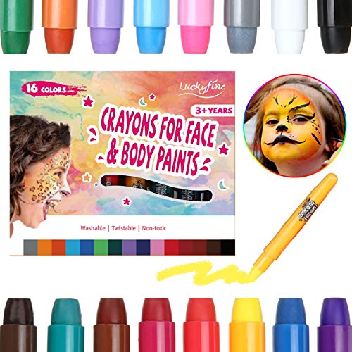 Luckyfine Visage Peinture Enfants - Crayons de 16 Couleurs Maquillage Artistique pour Enfants, Lavable Peinture corporelle, Sûr, Non Toxique, Idéal pour Noël, Cosplay, Carnaval, Soirées à thème