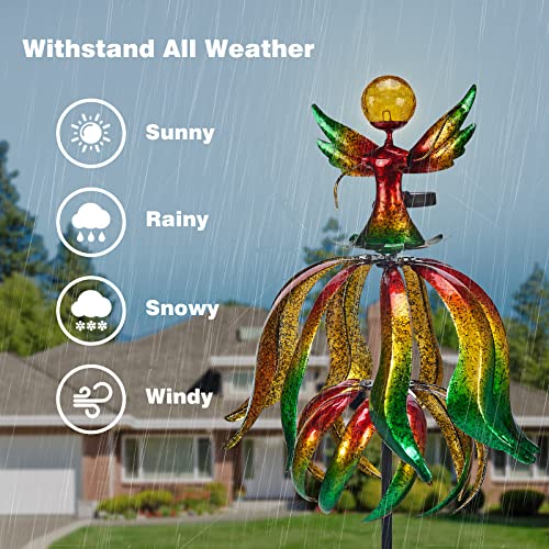 Kircust Wind Spinners For Yard And Garden, Fairy Wind Sculptures & Spinners With Led Lighting Solar Powered Glass Ball, 360 Swivel Metal Tulip Wind Mills For Outdoor Yard Lawn Patio Decorations #TOP4