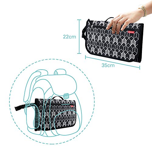 Lekebaby Portable Nappy Changing Mat Baby Travel Change Mat with Wipe-Pocket and Head Cushion, Black