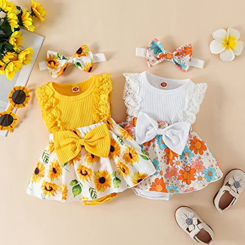 Baby Girl Dress Newborn Romper Floral Ruffle Princess Tutu Dress Summer(G Orange, 0-3 Months) #TOP6