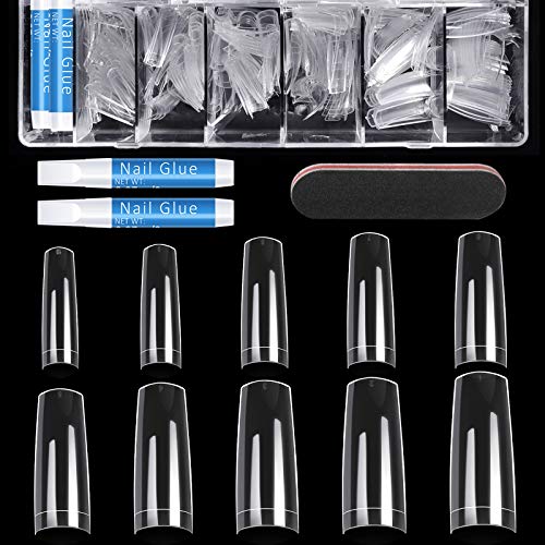 Nail Tips and Glue - Clear Nail Tips Acrylic Nail Tips with Glue 500pcs Half Cover False Nails with 4PCS Nail Glue and 1PCS Nail File Fake Nails Set for Nail Salon or DIY at Home