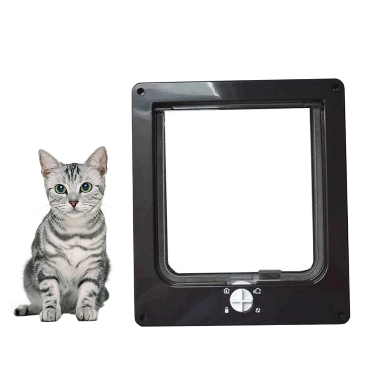 Chatière Rotative pour Chat Noir en Abs, Contrôle D’entrée et Sortie
