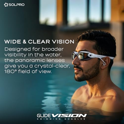 Image of Solpro Glide Vision Unisex Adult Swimming Goggles for Women,Men,Boys,Girls,Teenagers,Athletes,Swimmers|2 in 1 with Built In Earplugs for Training,Competition in Pool,Beach,Water Sport,Activties