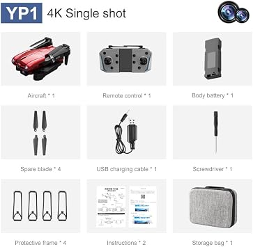 Wltoys YP1 Mini Drone/Helicopter/Quadcopter 4K HD Camera Four-sided Obstacle Avoidance Air Pressure Fixed Height Professional Foldable Quadcopter Toys (4k-R-single shot 2B)