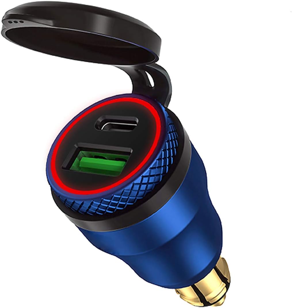 iMESTOU Aluminium 30W PD Charge USB C to Dual USB Power Adaptor, Quick Charge 3.0, Waterproof for 12V-24V Hella DIN Socket, BMW Ducati Triumph
