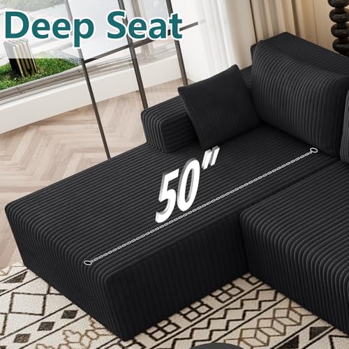 Image of 160 inch U-Shape Cloud Couch, Modern Modular Sectional U-Shape Sofa, Corduroy Boneless Couch Upholstered Couches Deep Seat Sleeper Chaise Longue for Living Room, No Assembly Required, Black