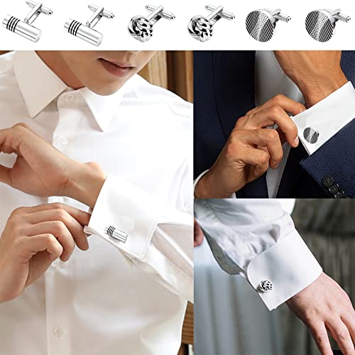 Sonnyx 12 Pairs Cufflinks For Men Classic Tone Cuff Links Silver Black Striped Disc Square Rectangle Cuff Links Shirt Suit Men’s Cufflinks For Wedding Groom Business Elegant Gift #TOP1