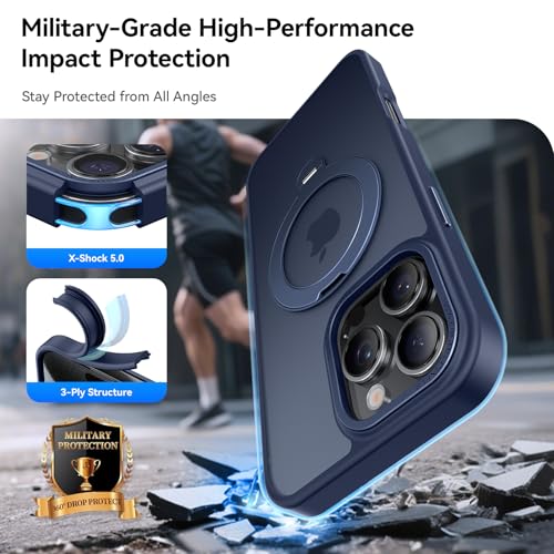 Image of for iPhone 16 Pro Case 360Spin Magnetic Stand, Fit for MagSafe, Shockproof of Military-Grade Protection, Magnetic Phone Case for iPhone 16 Pro with Kickstand Rotatable 6.3 inch, Deep Blue