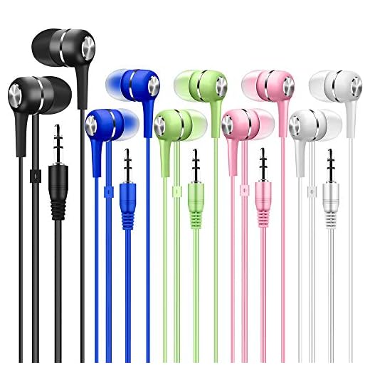 Bulk Earbuds Headphones 10 Pack Multi Colored for School Classroom Students Kids Child Teen (Multicolor)