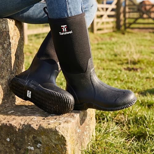 Image of Rubber Boots for Men,Waterproof Rain Boots with Steel Shank | 6mm Neoprene Insulated Work Boots,Breathable Lining,Anti-Slip Multi-Season Mud Boots for Hunting, Farming, Fishing &Gardening