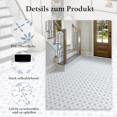 Vinylboden Selbstklebend, PVC Bodenbelag Selbstklebend für Bad Küche Wohnzimmer Wasserdicht Bodenfliesen Selbstklebend 20x20cm,10 Stück