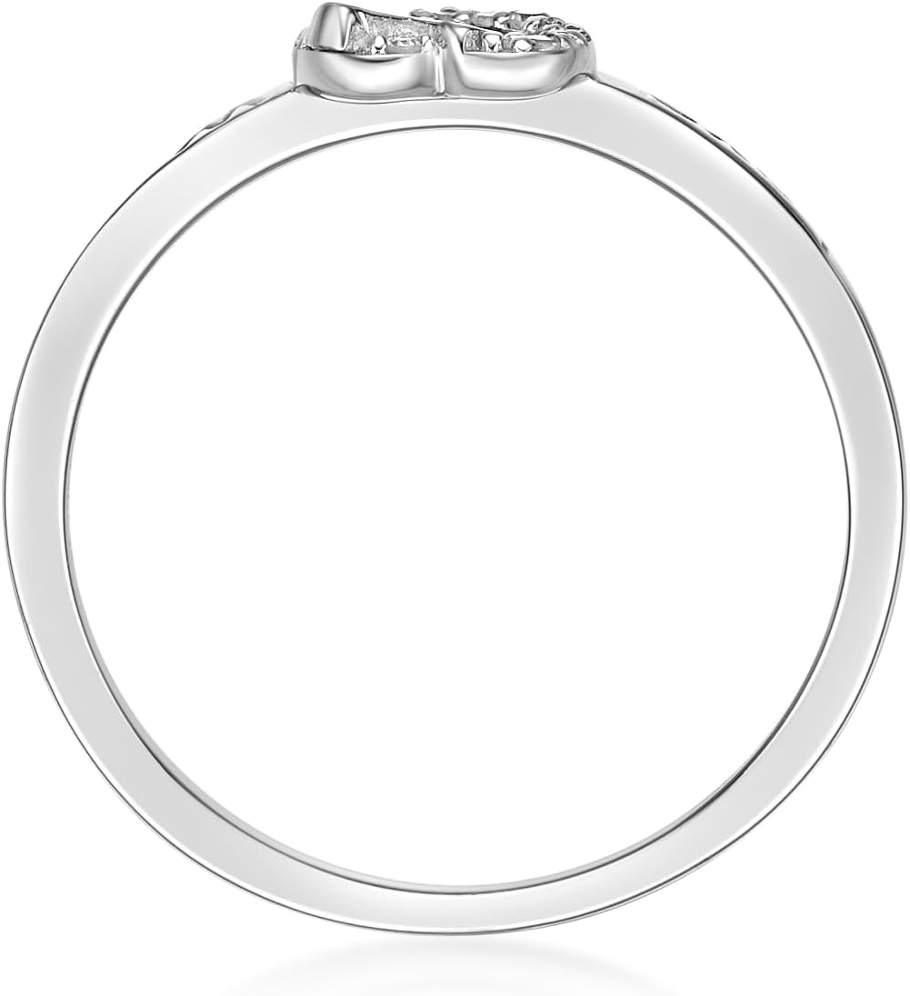 Lavari Jewelers 1/25 Carat Natural Diamond Heart and Cross Love Waits Purity Ring for Women I 925 Sterling Silver (H-I, I2-I3, 0.04 cttw) Promise Ring for Her I Engagement Band Size 5 to 9