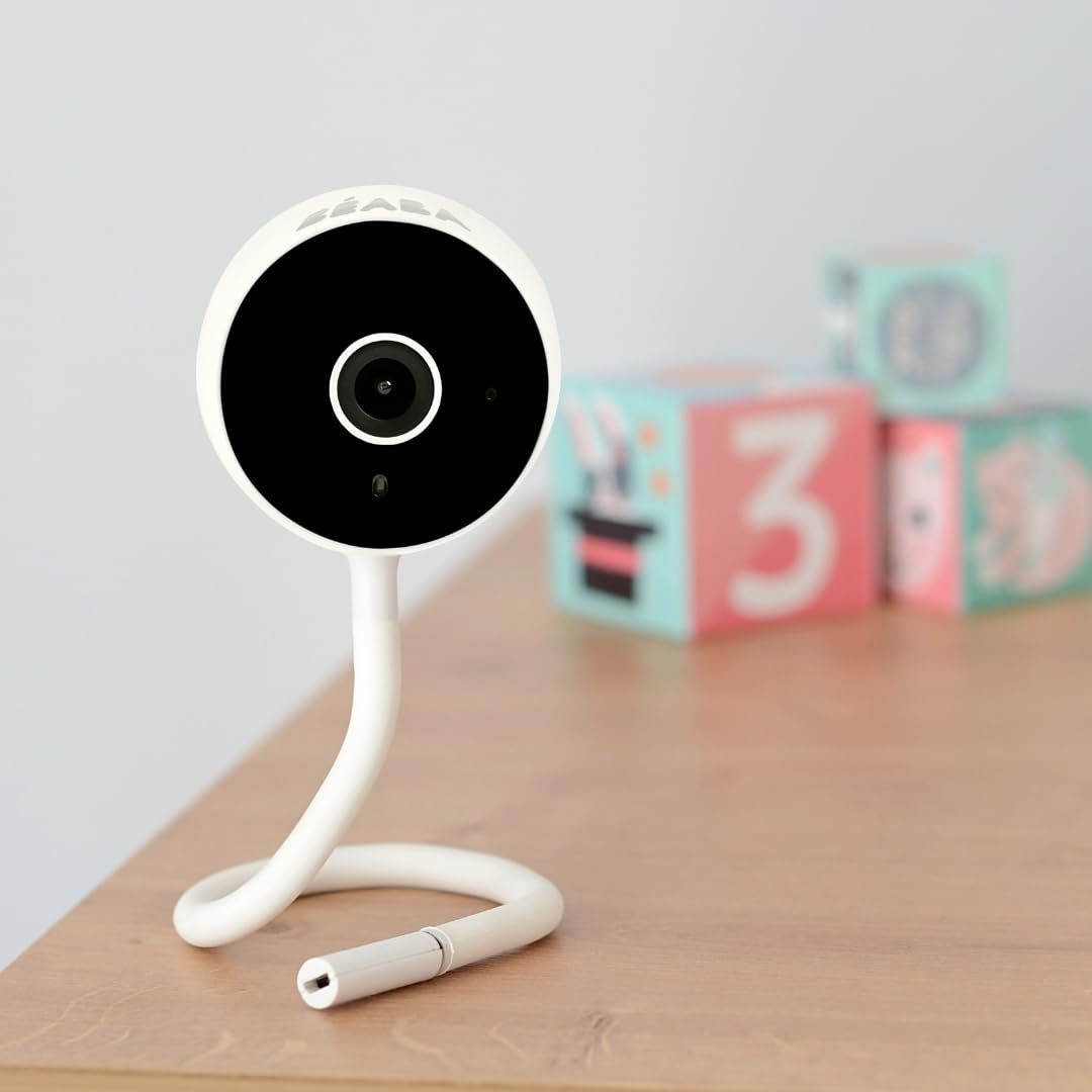 BEABA Zen Connect Baby Monitor - Baby Monitor - Videocamera Full HD 1090p - Walkie-Talkie a lungo raggio - Connessione mobile e WiFi - Ninna nanna, stelo flessibile - Bianco