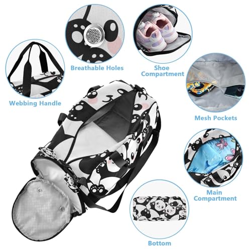 Travel Duffle Bag for Kids Boys Girls Panda Little Animal Print Sports Bag Overnighter Duffle Sleepover Weekender with Shoes Compartment3