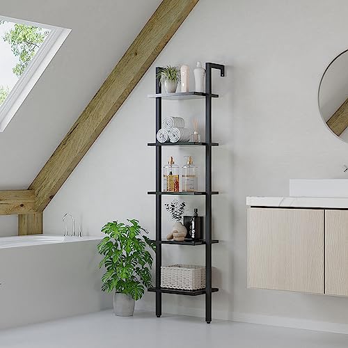 YMYNY Leiterregal mit 5 Ebenen, Bücherregal, DIY Standregal, Regal aus Holz, Metallrahmen, Wandmontage, für Bücher, Dekoration, Pflantzen… – Ansicht 2