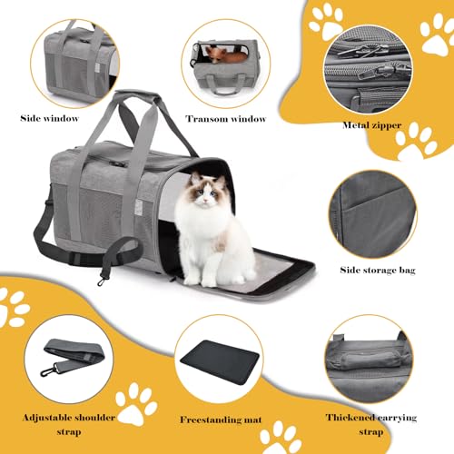 Image of Pet Carrier Bag for Cats,Cat Soft-Sided Carriers Collapsible Ventilated Breathable Puppy Carrier for Small Dogs Airline Approved Kitty Carrier for Small Medium Cat Puppy Under to 12 Lb(Grey)