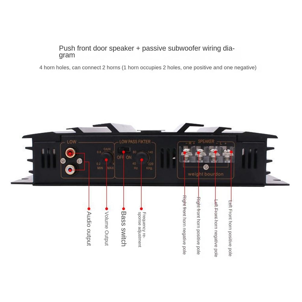 3800 W samochodowy wzmacniacz dźwięku o dużej , 2-kanałowy wzmacniacz samochodowy 12 V, samochodowy odbiornik audio, akcesoria zamienne do modyfikacji dźwięku w samochodzie