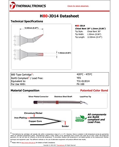 Image of Thermaltronics H80-JD14 Chisel Bent 30deg 1.5mm (0.06in) interchangeable for Hakko T31-01JD14