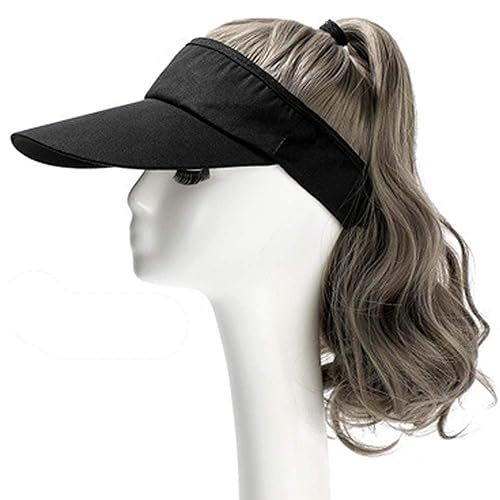 YEKEYI Sombrero para exteriores, peluca con pelo de cola de caballo, gorra de béisbol con cabello marrón, negro, ondulado, para mujer