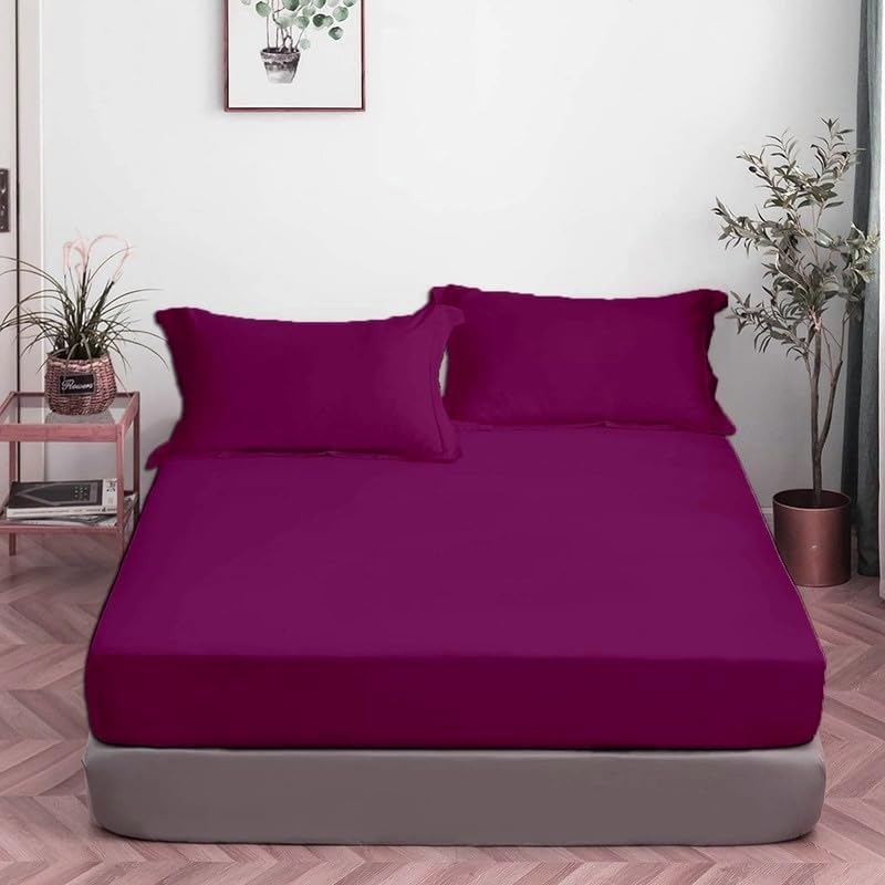 Image of All Around Brushed Microfiber King Fitted Sheet - (78 x 78) Inches - 8'' Deep Pocket Elastic Fitted Bedsheet + 1 Pillow Cover 400 Series Extra Soft & Easy Fit - Wine