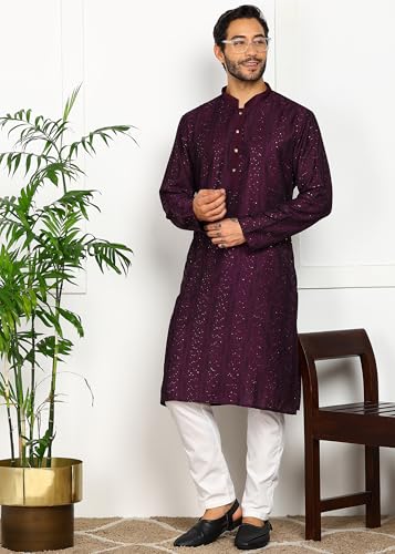 Image of Amazon Brand - Tavasya Men Maroon Self-Design Sequinned