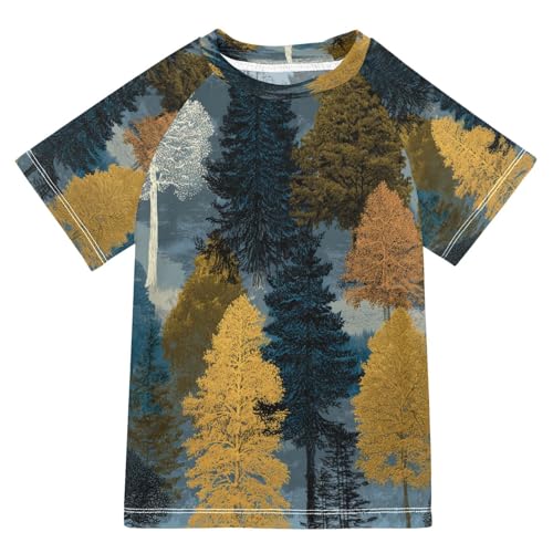 Boys Short Sleeve T-Shirts Camo Forest Natural Rashguard Kids Swim Shirts Sun UPF 50+