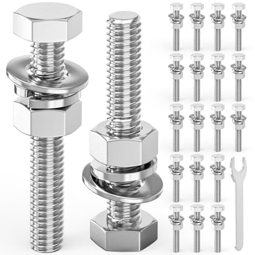 Image of 20PCS 3 /8-16 x 3 304 Stainless Steel Fully Threaded Bolt with Nut Flat & Lock Washers and Spanner