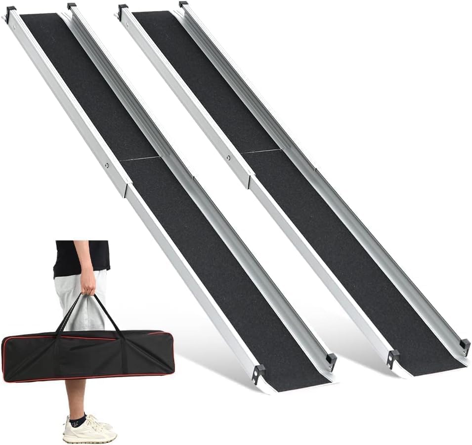 gardhom 1Pair 7FT Adjustable Wheelchair Ramp 84" L x 7.4" W Telescopic Ramps for Wheelchairs 600 lbs Portable Wheelchair Ramps for Steps Home Threshold Doorways Steps Stairs with Carrying Bag 7FT(can be used as 4FT or 7FT)