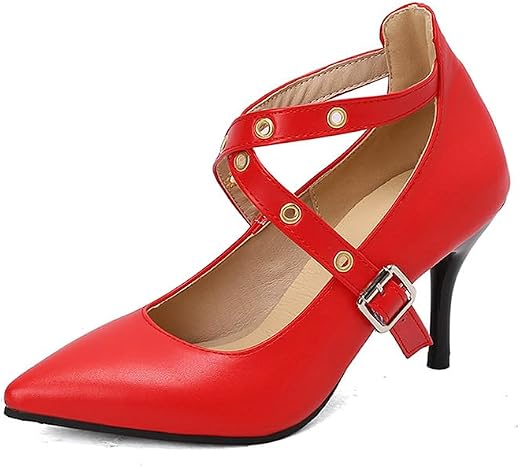 JKaur® Sandal for Women PU Upper Soft Rubber Sole Thick Heel Footwear | Red - 40
