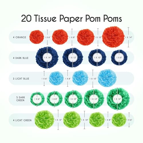 Image of EPIQUEONE Tissue Paper Pom Poms Party Decoration Kit - 20-Piece 6 /8 /10 /12 /14-Inch Multi-Color Set - Easy DIY Decor for Bridal Shower, Birthday & Baby Shower