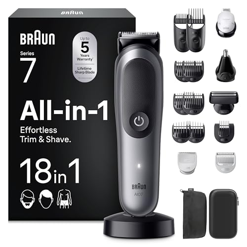 Braun Tondeuse Electrique Tout-En-Un Pour Hommes Series 7 AIO7585, Gris, Kit 18-En-1 Avec Lame ProBlade Et 8 Sabots, Coffret De Rasage Avec Accessoires,...