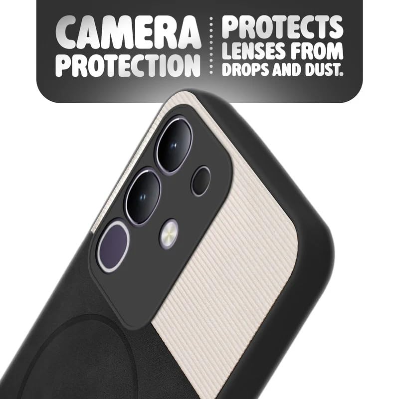 Image of Bintage case Dual-Leather Macc-Safe Design Phone Case| Soft Touch Finish | Full Camera Protectection Back Cover Compatible for iQOO I2404 / Z10x 5G - White & Black