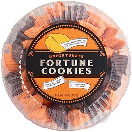 Halloween Unfortunate Fortune Cookies Pack of 50 in Orange and Black with Creepy Unfortunate Messages Inside