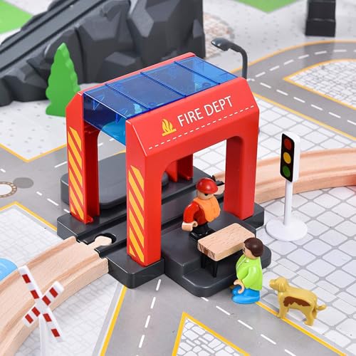 Holzeisenbahn Set 72-Teilen, Holzeisenbahn Schienen und Zugspielzeug, Modelleisenbahn-Set für Kleinkinder, Spielzeugeisenbahn-Set für Kinder im Alter Von 1–3 Jahren, Geschenk für Jungen und Mädchen