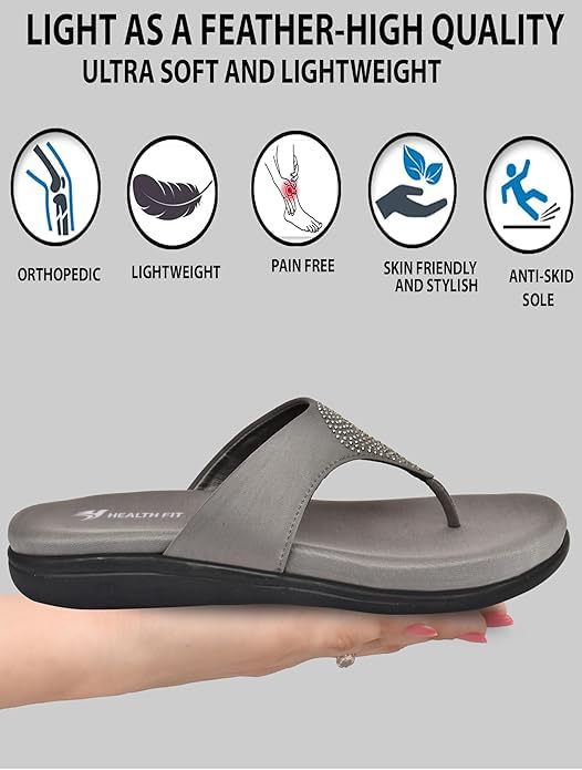 Image of HEALTH FIT EXTRA SOFT Women's Comfortable Memory Foam Doctor Slippers /Flip-Flops|Fashionable Casual & Stylish|Lightweight & Breathable|Outdoor Synthetic Casual Chappals Sandals Ladies & Girls HF21