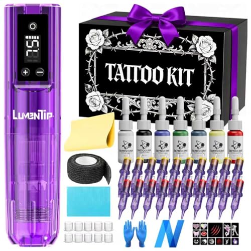 LumenTip Wireless Tattoo Gun Kit, 2000mAh Tattoo Machine Pen for Beginners & Professional Artists,...