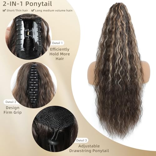 Image of Claw Clip Ponytail Extension Chocolate Brown with Caramel Blonde,30In