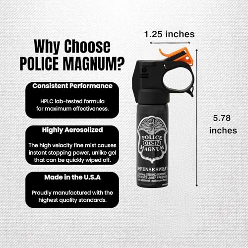 Police Magnum Self Defense Pepper Spray Fogger – Maximum Strength Personal Protection – Portable Non-Lethal Safety Gear – Made in USA – 2 Pack 3oz FM - Image 6