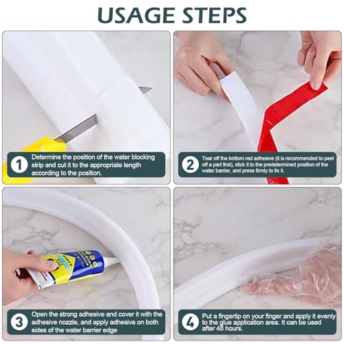 Schwallschutzleiste Dusche Selbstklebend 10 cm / 9,6 cm Hoch, Wasserbarriere Dusche Doden, Duschschwellen-wasserdamm für Dusch boden, Bad, Küche (Weiß, 1,5M (10cm*3,5cm))