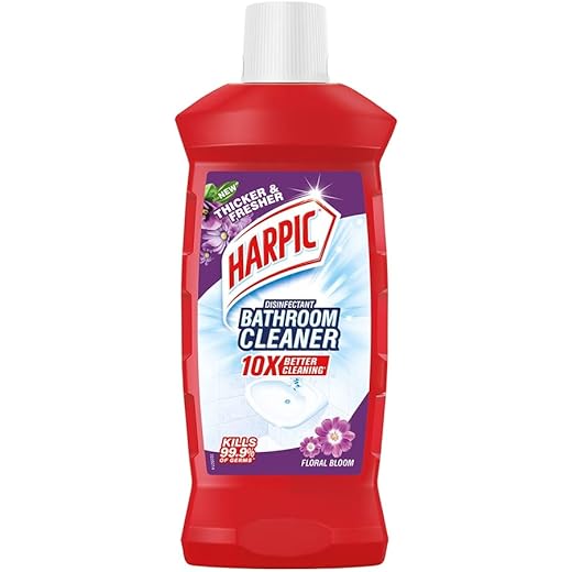 Harpic Bathroom Cleaner Liquid, Floral - 1 Litre | New Thicker Bathroom Floor Cleaner | Red Harpic Bottle