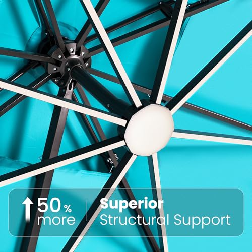 Image of 9' X 12' Patio Umbrella with Weighted Base and LED Lights Outdoor Cantilever Large Rectangle Offset Umbrellas Heavy Duty Aluminum Double Top with 360-degree Rotation for Pool Garden Deck, Turquoise