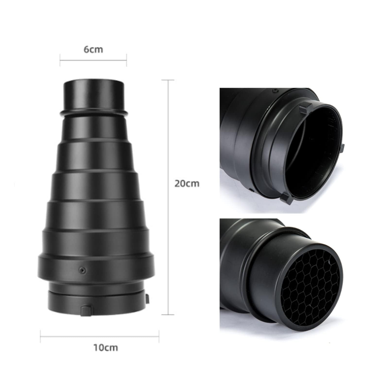 Agatige Kit De Snoot Flash De Estudio Cónico De Aleación De Aluminio con Rejilla De Panal Y Filtros De Color De 5 Piezas para Luces Estroboscópicas De Luna con Montaje, Flash, Luz De Fotografía