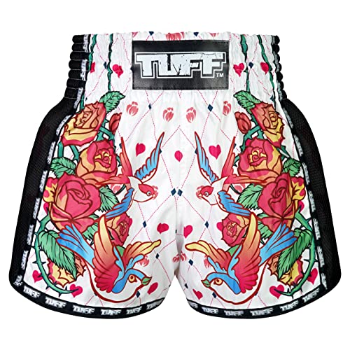 Tuff Sport Retro Muay Thai Shorts Boxshorts Klassischer Slim-Schnitt MMA Kickboxen Workout Set Trainingsbekleidung (S TUF-MSC124-WHT)