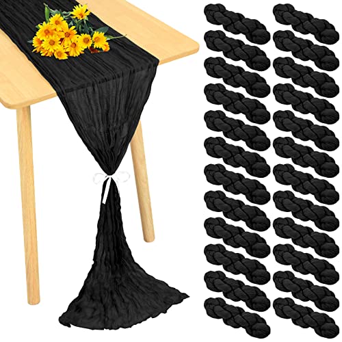 24 Pack Cheesecloth Table Runner 20 X 120 Inch Cheese Cloth Table Runner Bulk,Romantic Boho Sheer Gauze Fabric Table Runners For Wedding Reception,Party,Bridal Shower Table Decor(Black) #TOP14