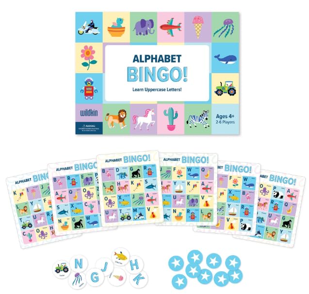 Wildkin Alphabet Bingo: Fun ABC Learning Game for Kids, Boost Memory & Learning for Boys and Girls, 2-6 Players Educational Bingo Adventure, Explore and Enjoy Alphabet Game Cards!
